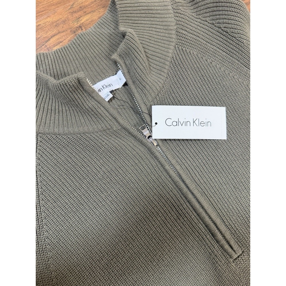 Calvin Klein & Co. Mens XL Green 1/4 Zip Cotton Knit Cardigan Sweater